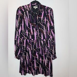 Paul & Joe designer retro bow neckline floral stripe print long sleeve dress